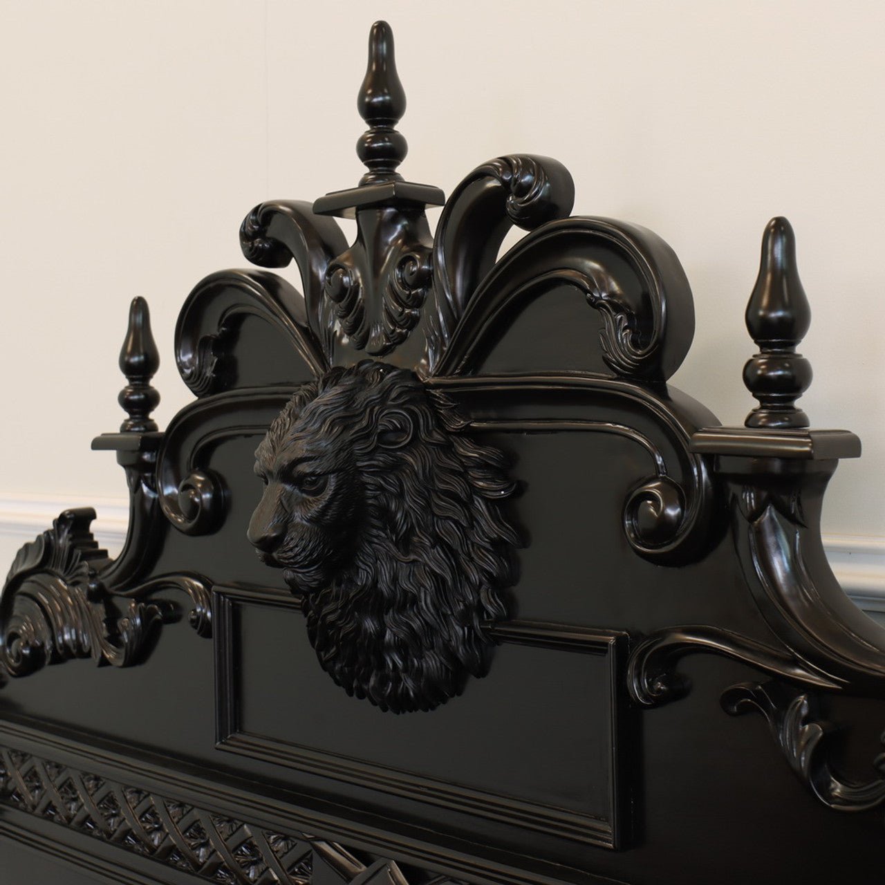 Lion Head Hand Carved Elegant Design Gothic Style Platform Bed – handcrafted solid wood furniture