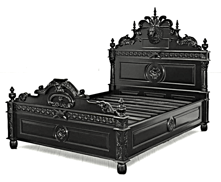 Lion Head Hand Carved Elegant Design Gothic Style Platform Bed – handcrafted solid wood furniture