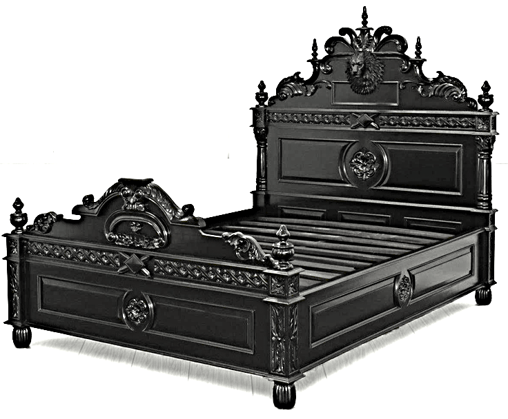 Lion Head Hand Carved Elegant Design Gothic Style Platform Bed – handcrafted solid wood furniture
