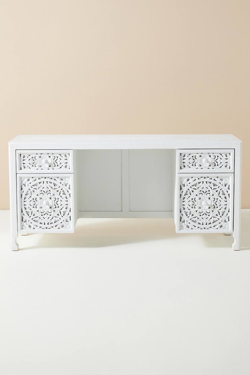 Lombok Hand Carved Indian Style Home Office Desk / Solid Wooden Office Desk – handcrafted solid wood furniture