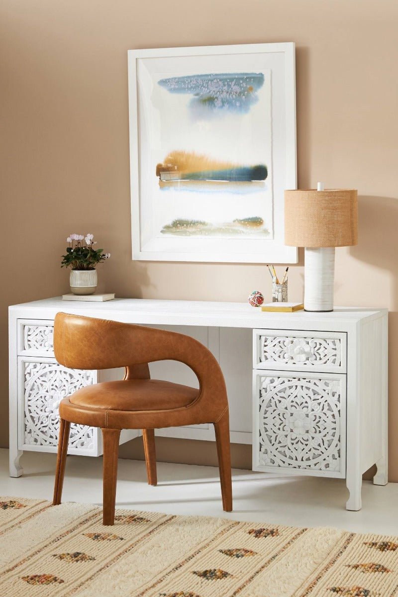 Lombok Hand Carved Indian Style Home Office Desk / Solid Wooden Office Desk – handcrafted solid wood furniture