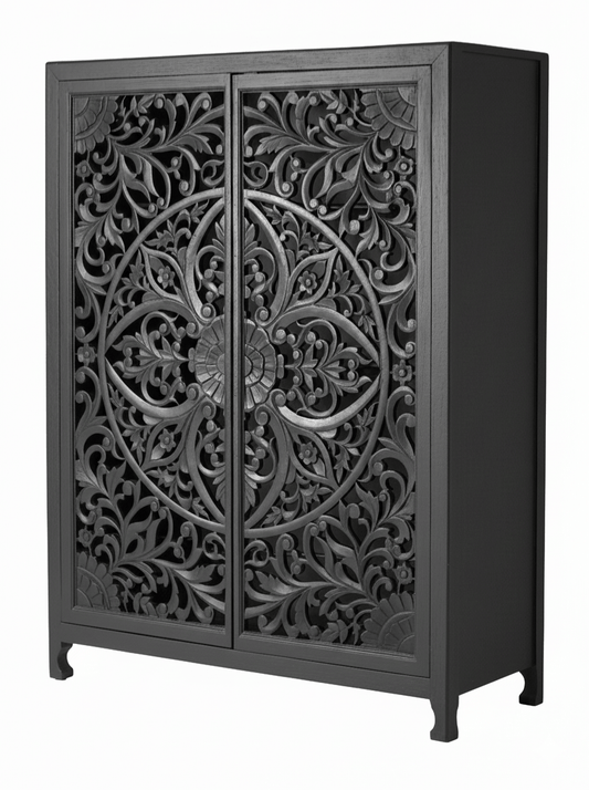 Lombok Hand Carved wooden Armoire / Hand Carved Wooden Wardrobe – handcrafted solid wood furniture