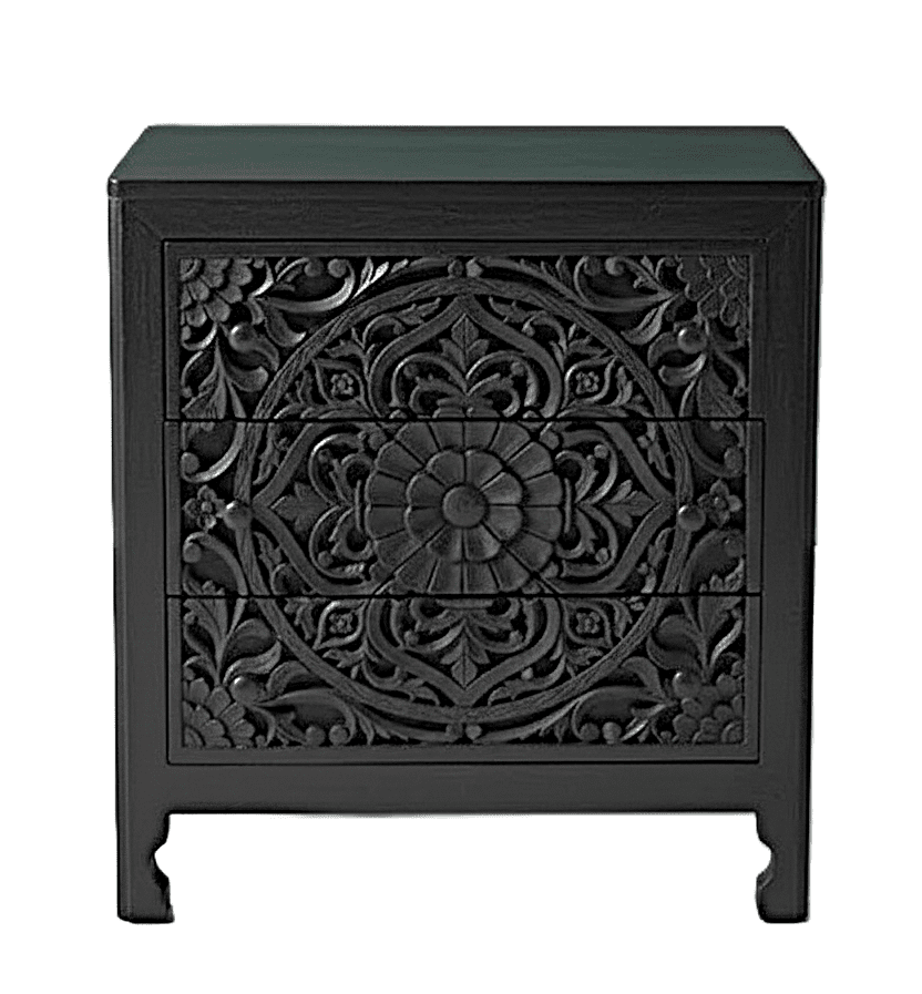 Lombok Handmade Wooden Nightstand / Hand Carved Floral Nightstand – handcrafted solid wood furniture