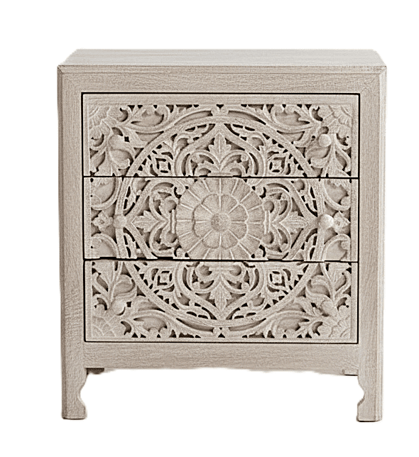 Lombok Handmade Wooden Nightstand / Hand Carved Floral Nightstand – handcrafted solid wood furniture