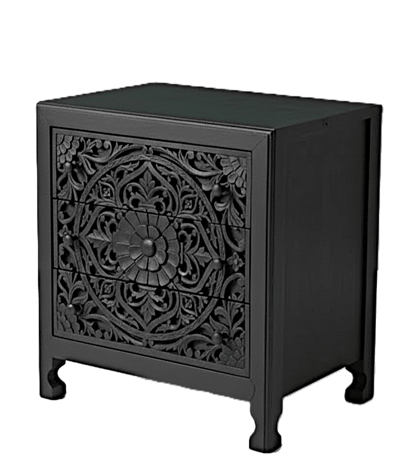 Lombok Handmade Wooden Nightstand / Hand Carved Floral Nightstand – handcrafted solid wood furniture