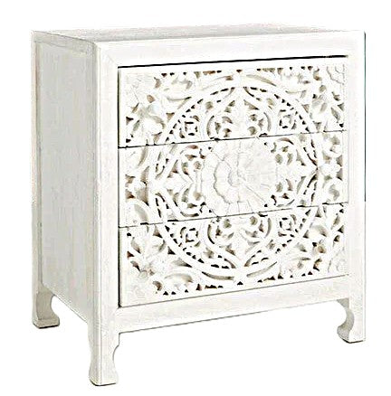 Lombok Handmade Wooden Nightstand / Hand Carved Floral Nightstand
