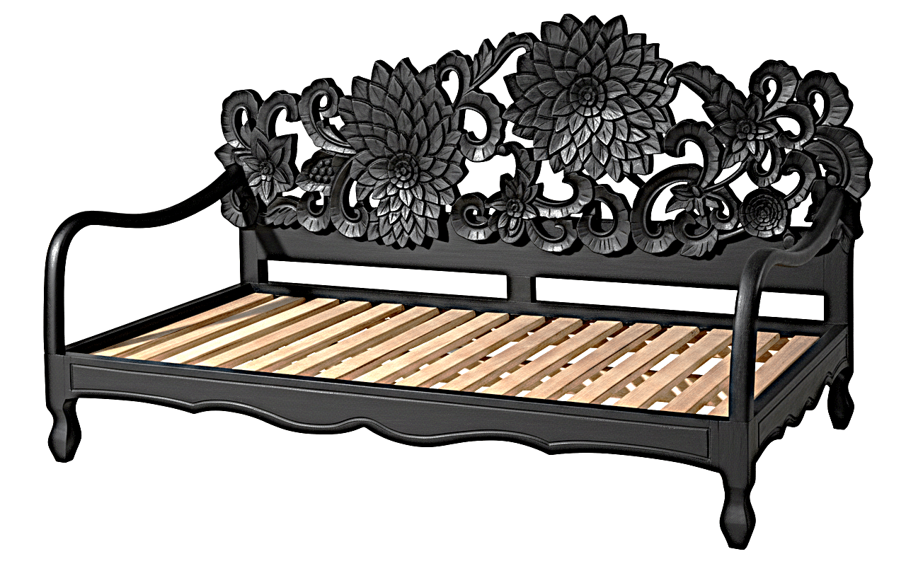 Lotus Hand Carved Solid Wooden Indoor / Outdoor Daybed by Furniture Home LLC – handcrafted solid wood furniture made in India