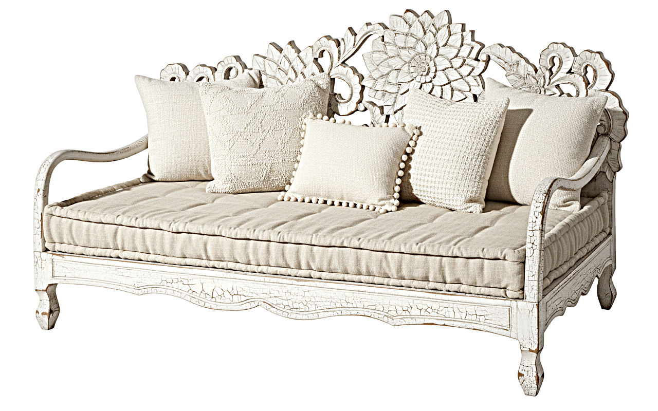 Lotus Hand Carved Solid Wooden Indoor / Outdoor Daybed by Furniture Home LLC – handcrafted solid wood furniture made in India