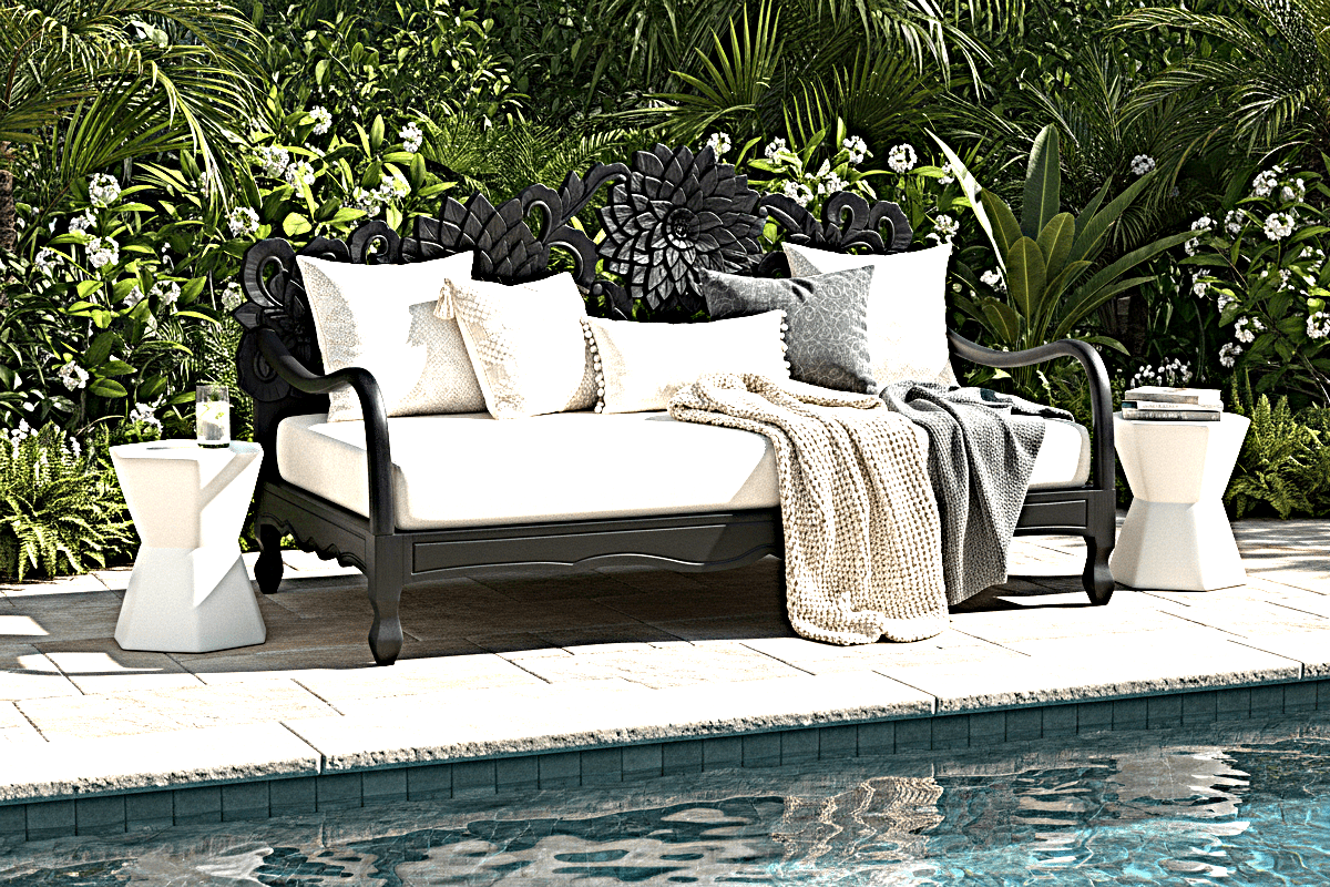Lotus Hand Carved Solid Wooden Indoor / Outdoor Daybed by Furniture Home LLC – handcrafted solid wood furniture made in India