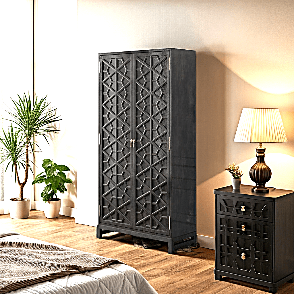 Luna Hand Solid Wooden Carved Armoire - Storage Cabinet – handcrafted solid wood furniture