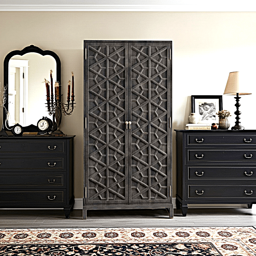 Luna Hand Solid Wooden Carved Armoire - Storage Cabinet – handcrafted solid wood furniture