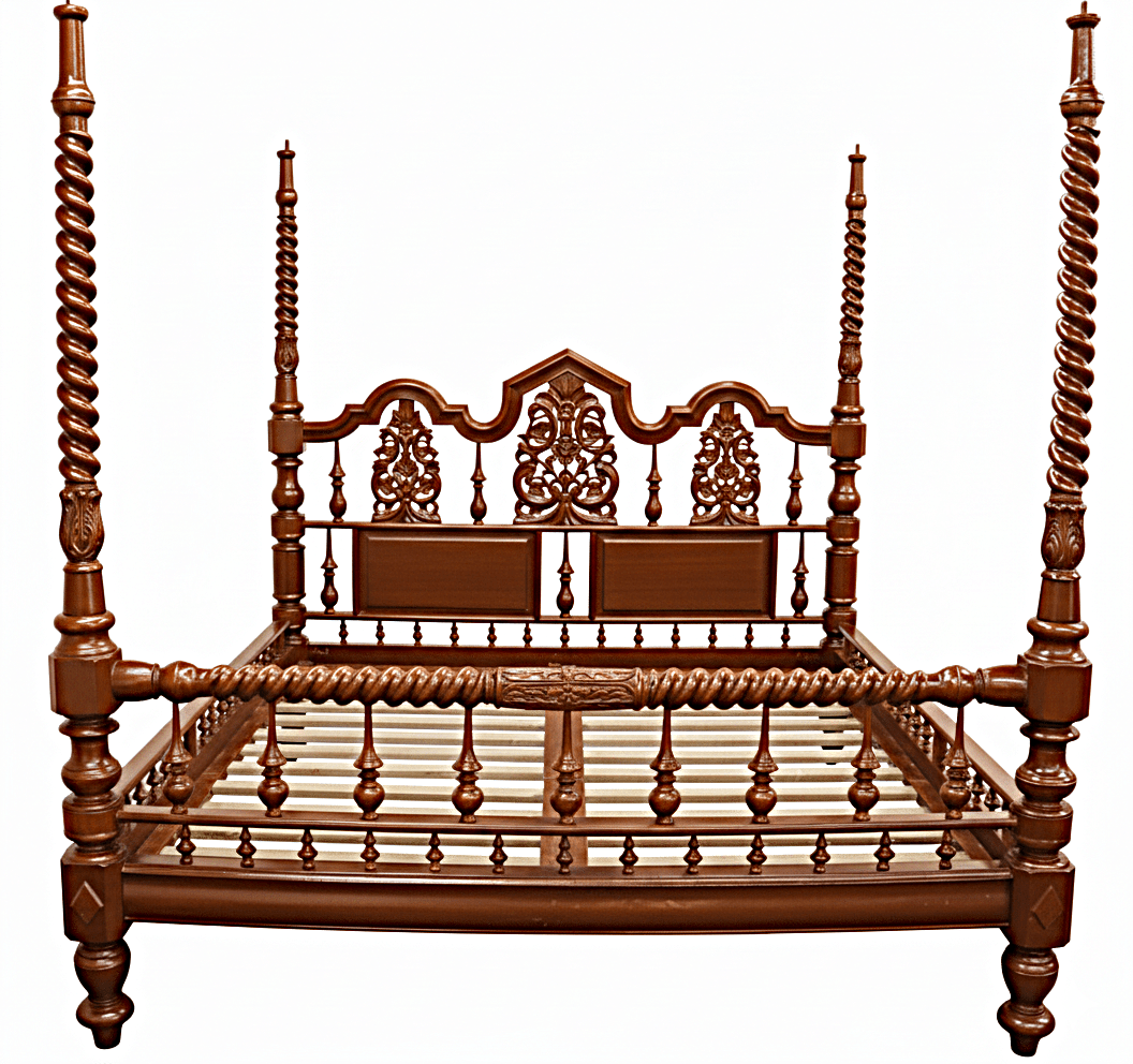 Mace Indian Hand Carved Wooden Colonial Posters Platform Bed – handcrafted solid wood furniture