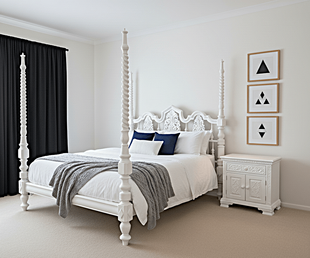 Mace Indian Hand Carved Wooden Colonial Posters Platform Bed - Furniture Home LLC