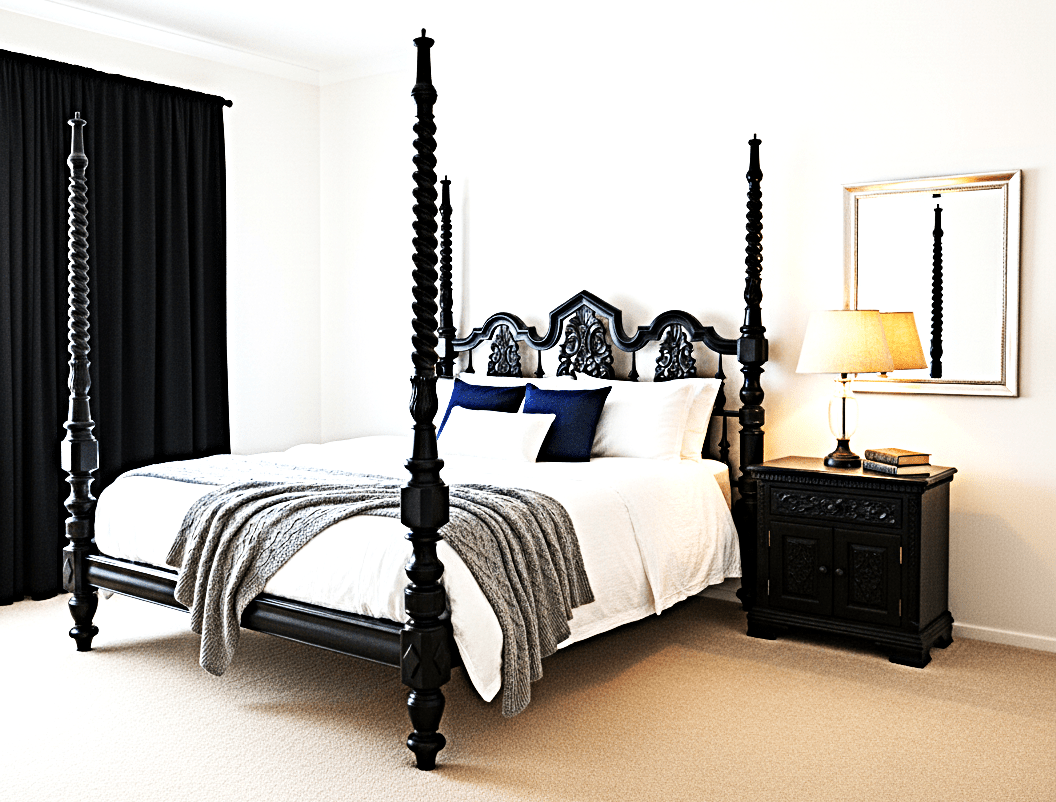 Mace Indian Hand Carved Wooden Colonial Posters Platform Bed – handcrafted solid wood furniture