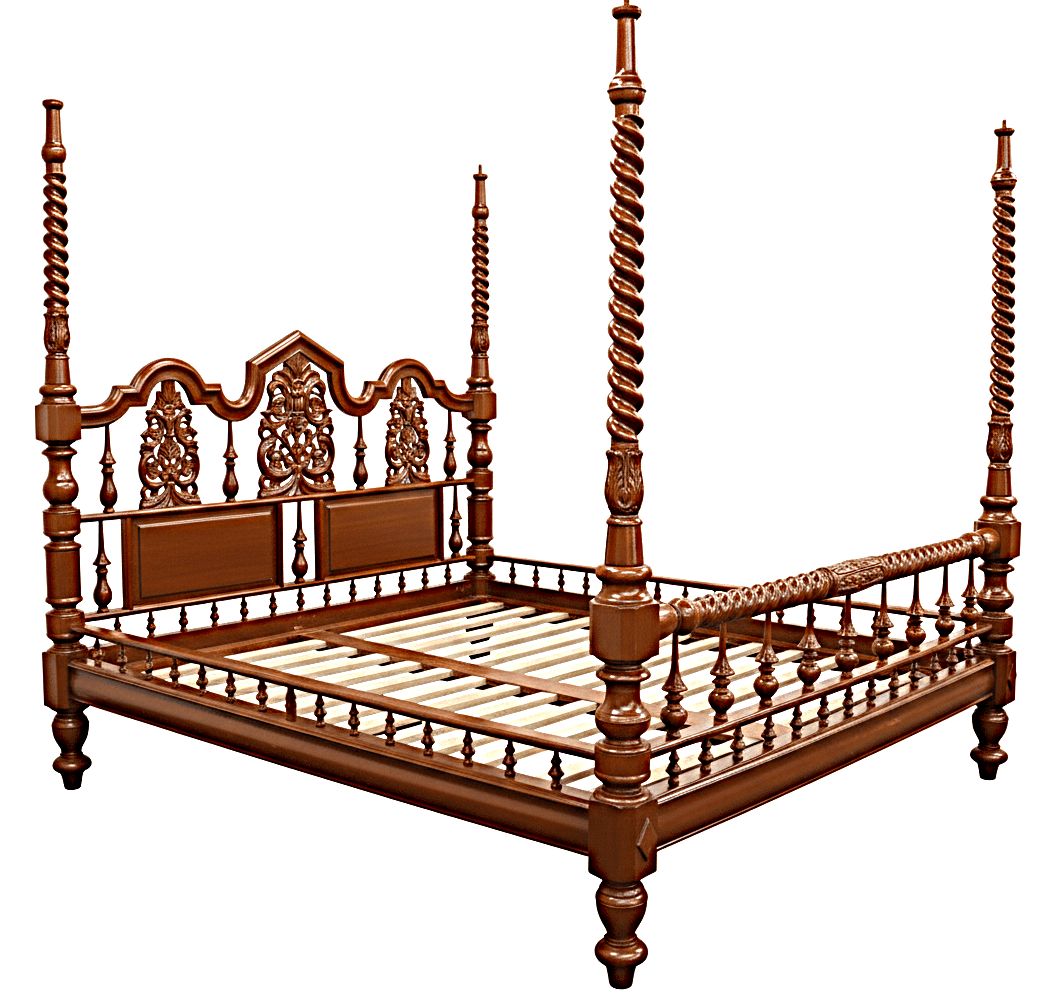 Mace Indian Hand Carved Wooden Colonial Posters Platform Bed – handcrafted solid wood furniture