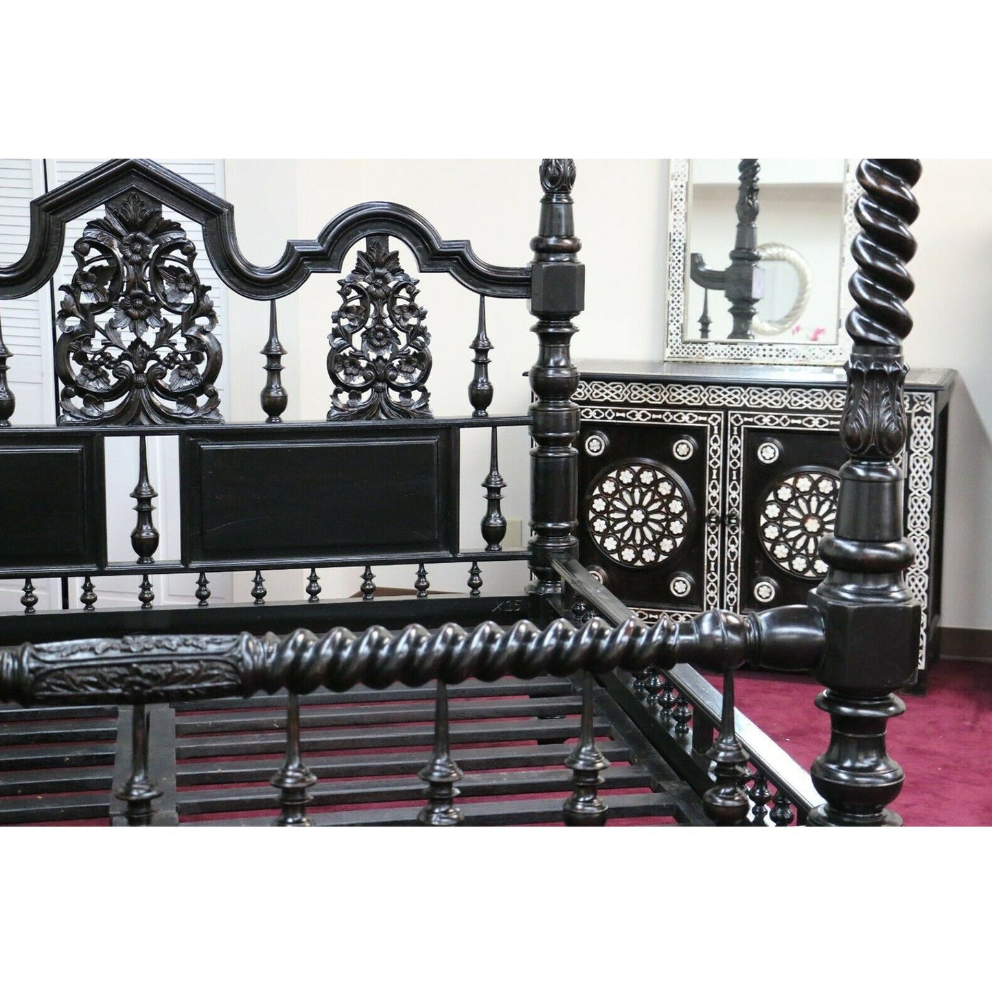 Mace Indian Hand Carved Wooden Colonial Posters Platform Bed – handcrafted solid wood furniture