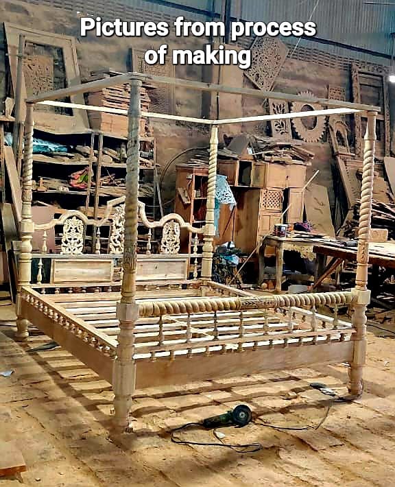 Mace Indian Hand Carved Wooden Colonial Posters Platform Bed - Furniture Home LLC