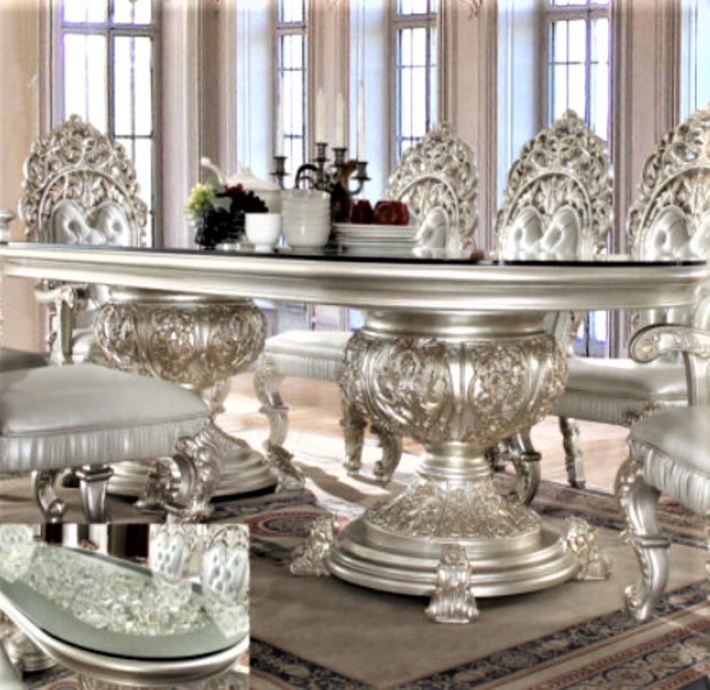 Magnisy Hand Carved European 8 Seater Dining Table Set – handcrafted solid wood furniture