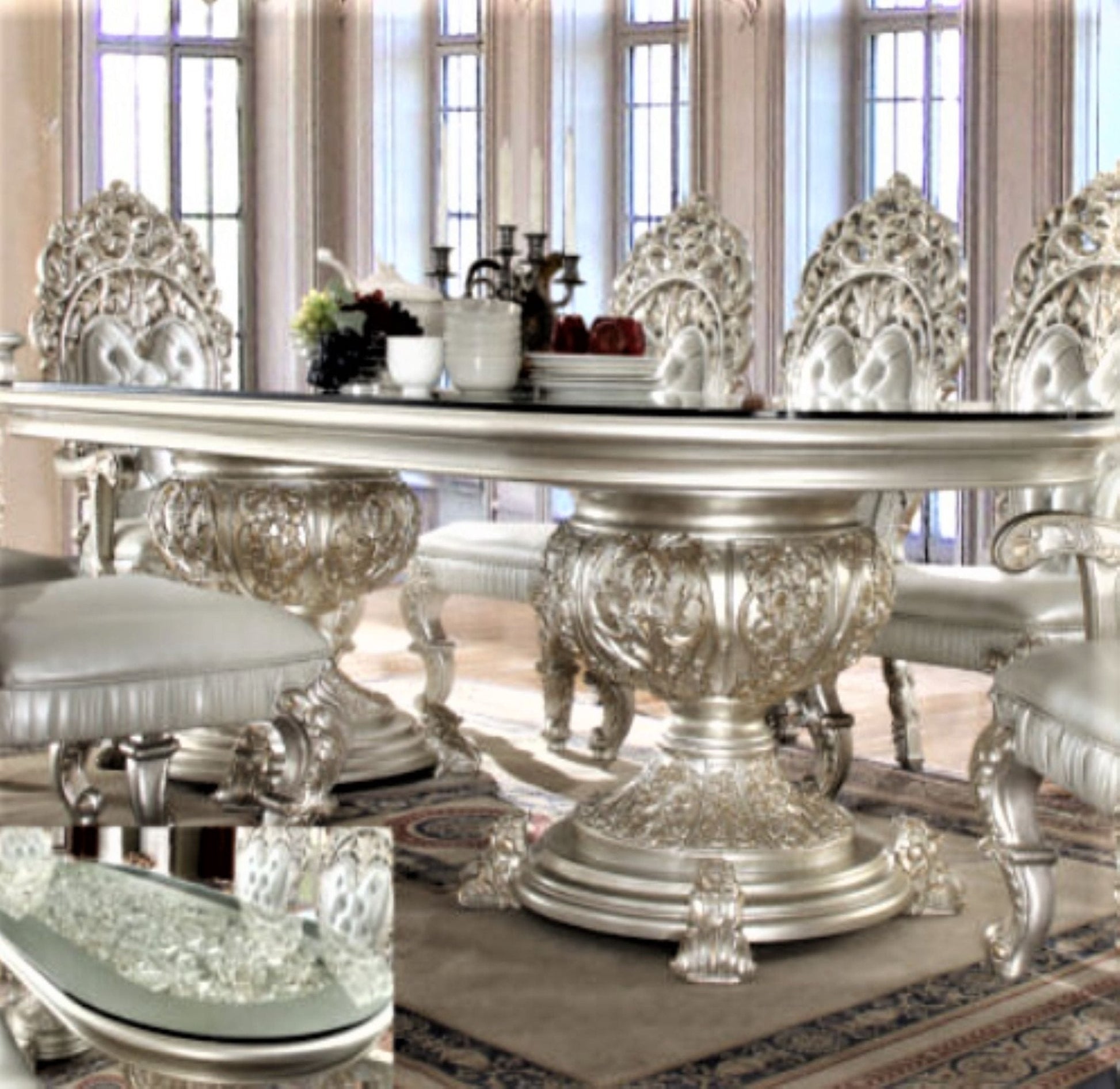Magnisy Hand Carved European 8 Seater Dining Table Set – handcrafted solid wood furniture