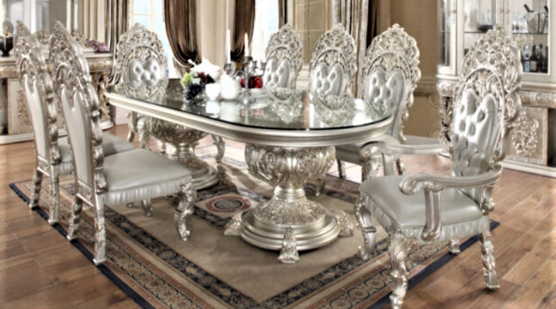 Magnisy Hand Carved European 8 Seater Dining Table Set by Furniture Home LLC – handcrafted solid wood furniture made in India