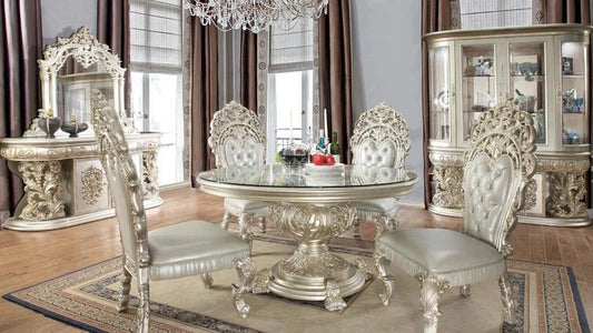Magnisy Hand Carved European Circular Dining Table Set – handcrafted solid wood furniture
