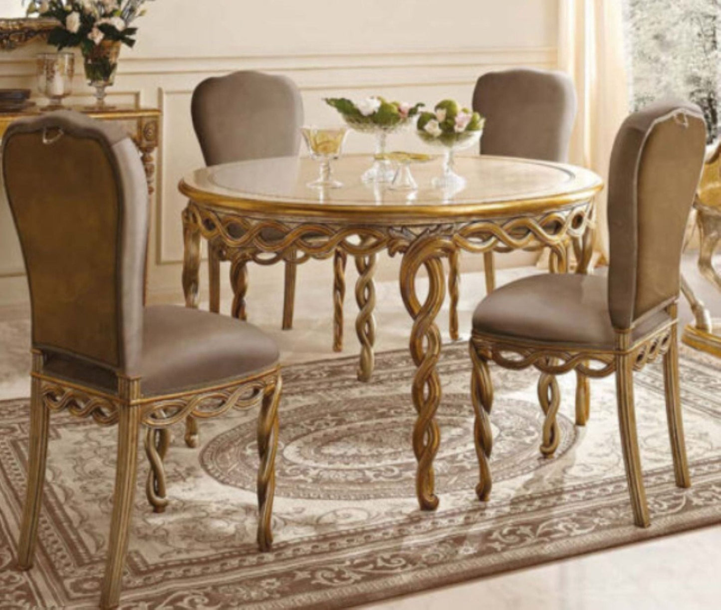Majenta Hand Carved Luxury Dining Table Set – handcrafted solid wood furniture