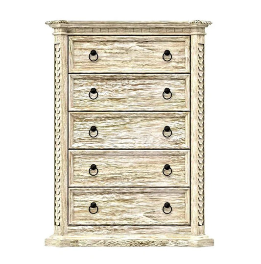 Nimbus Hand Carved Solid Wood Tall Dresser With 5 Drawers – handcrafted solid wood furniture