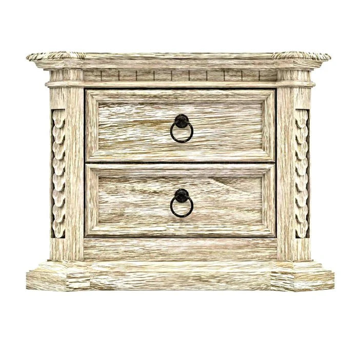 Nimbus Rustic Solid Wood Hand - Carved Nightstand With 2 Drawers – handcrafted solid wood furniture