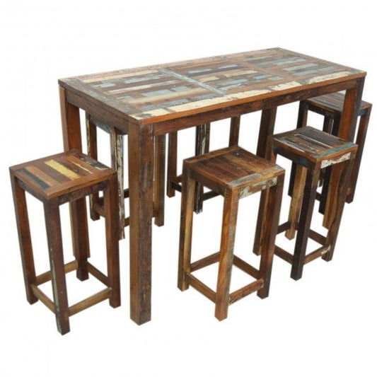 Nirvana Reclaimed Timber Wood Patio 7pc Bar Setting – handcrafted solid wood furniture