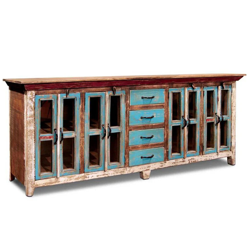 Reclaimed Buffet Table With 4 Drawers And 8 Cabinet Doors – handcrafted solid wood furniture