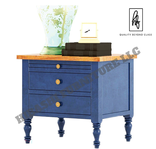Recto Blue Two Tone Solid Wood 2 Drawer Bedroom Nightstand - 2Pcs – handcrafted solid wood furniture