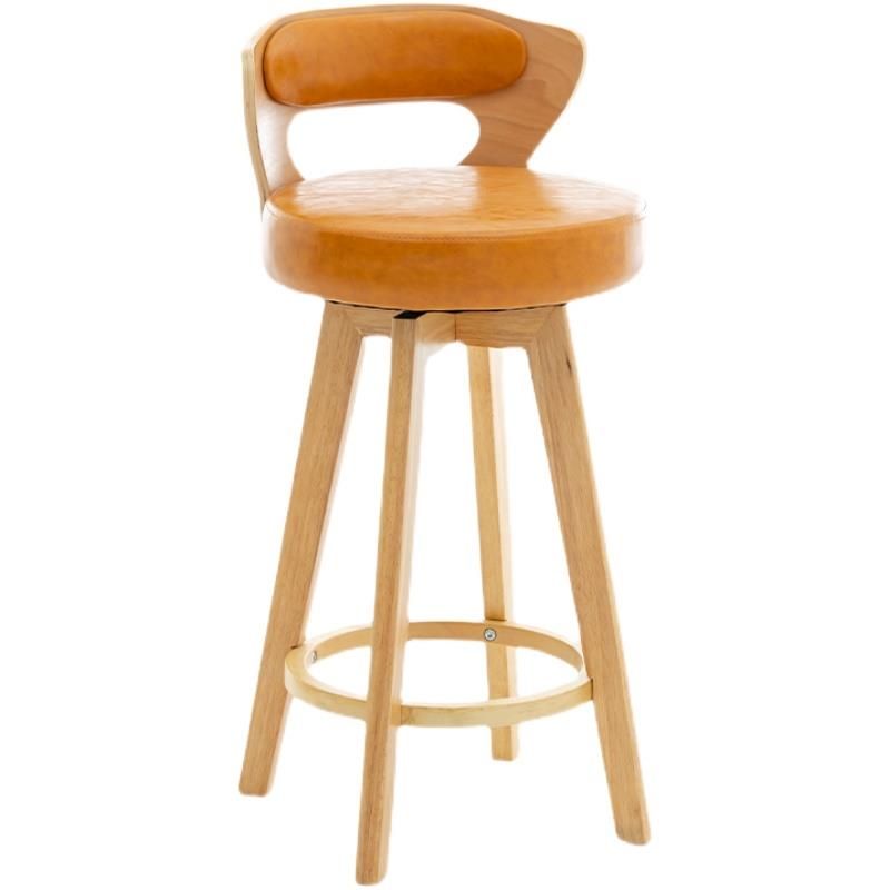 Relaxed Crimson Leather Round Bistro Stool by Furniture Home LLC – handcrafted solid wood furniture made in India