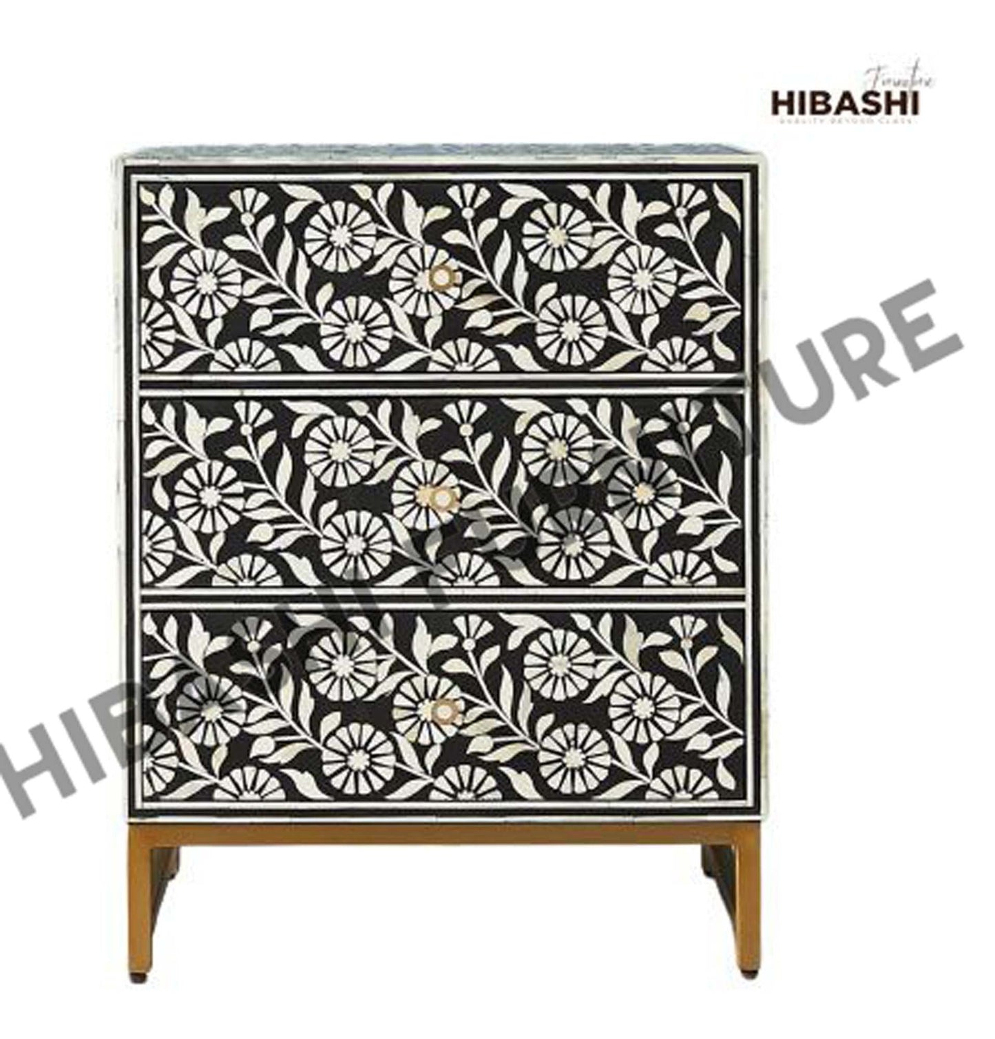 Riffa Bone Inlay Sun Flora Design 3 Drawers Handmade Entryway Table – handcrafted solid wood furniture