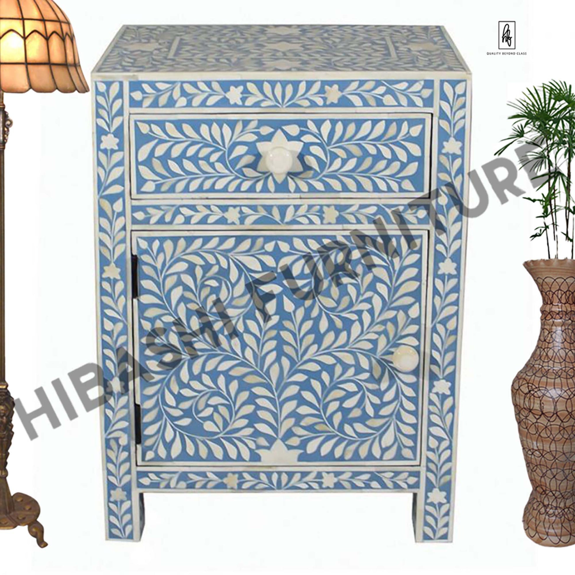 ROSA Bone Inlay Bedside/ Nightstand/ Side Table – handcrafted solid wood furniture