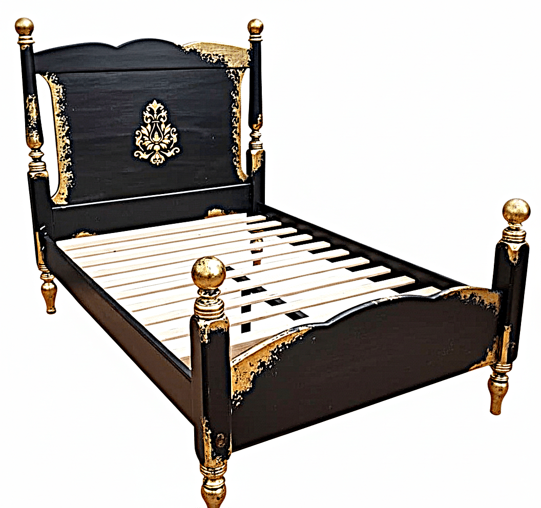 Royal Mirage Hand - Carved Solid Wood Golden Accent Platform Bedframe – handcrafted solid wood furniture