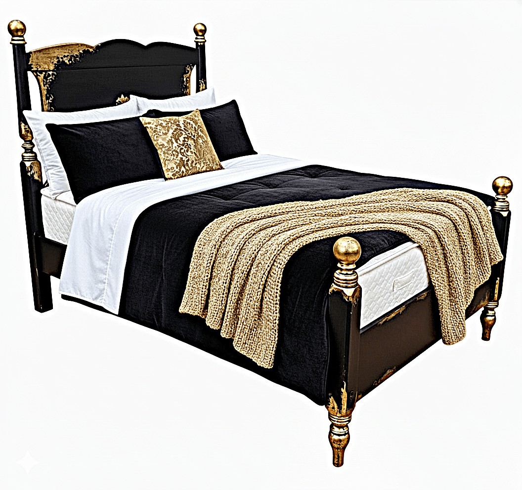 Royal Mirage Hand - Carved Solid Wood Golden Accent Platform Bedframe – handcrafted solid wood furniture