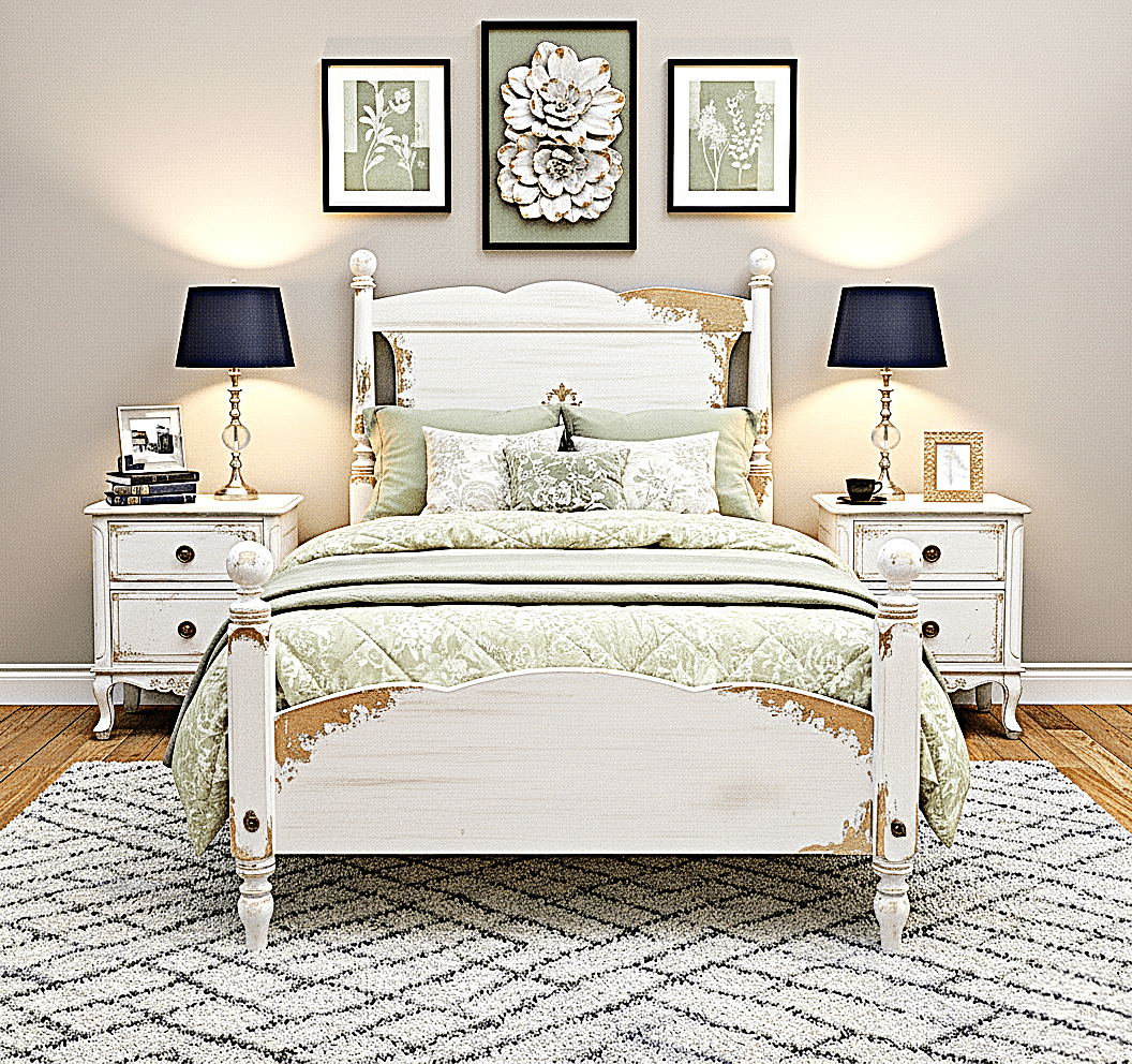 Royal Mirage Hand - Carved Solid Wood Golden Accent Platform Bedframe – handcrafted solid wood furniture