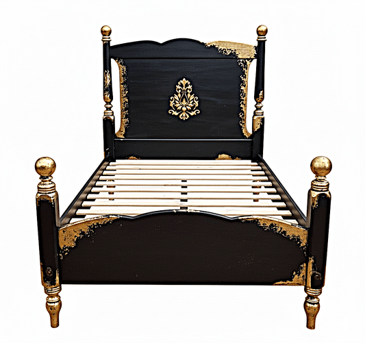 Royal Mirage Hand - Carved Solid Wood Golden Accent Platform Bedframe – handcrafted solid wood furniture