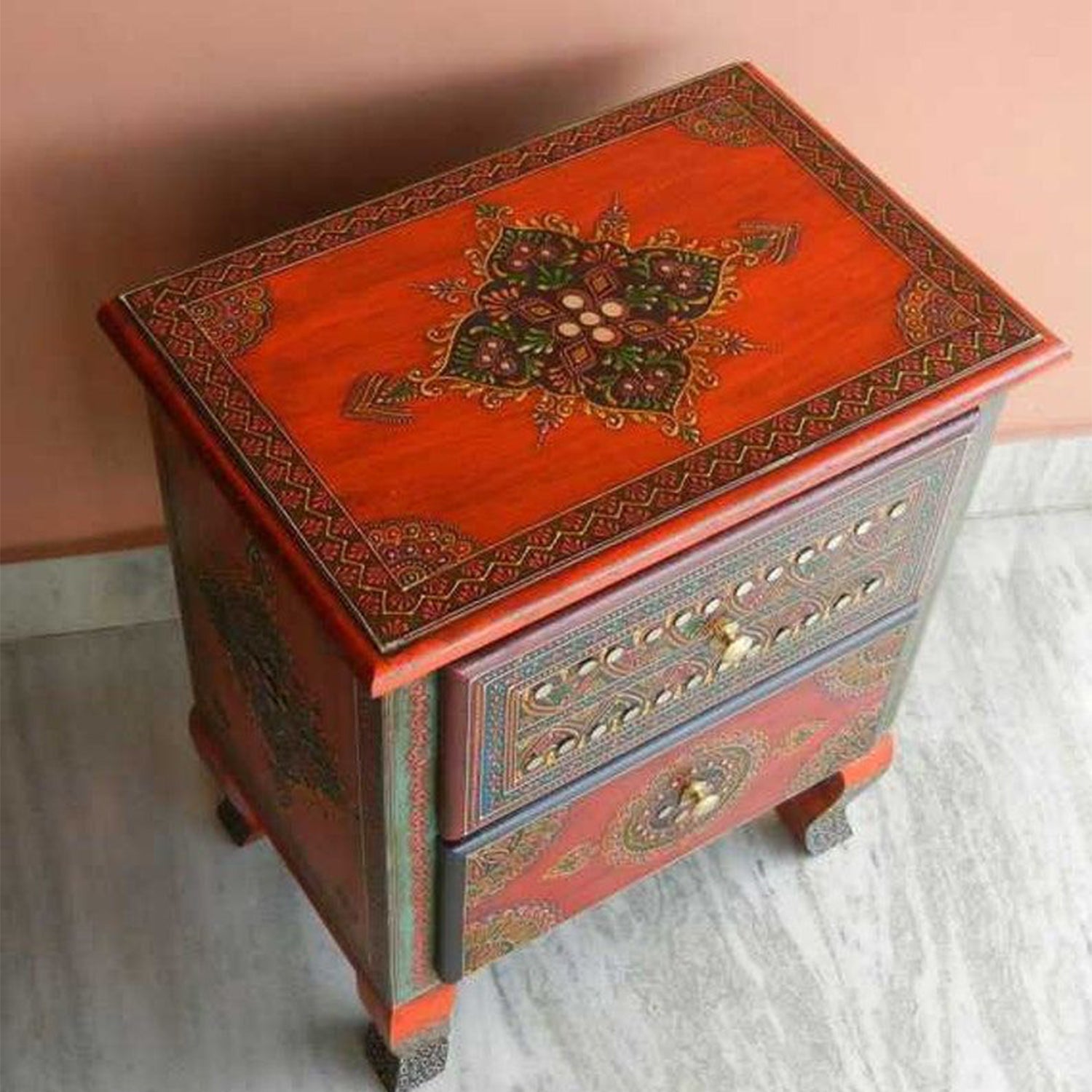 SASI Indian Solid Mango Wooden Hand Carved Bedside cabinet/ Nightstand /Side table – handcrafted solid wood furniture