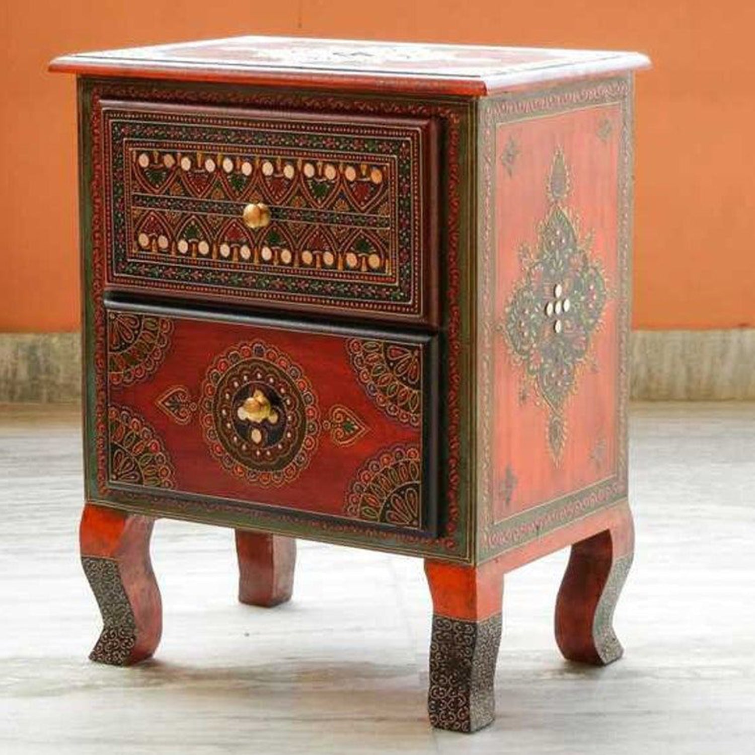SASI Indian Solid Mango Wooden Hand Carved Bedside cabinet/ Nightstand /Side table – handcrafted solid wood furniture