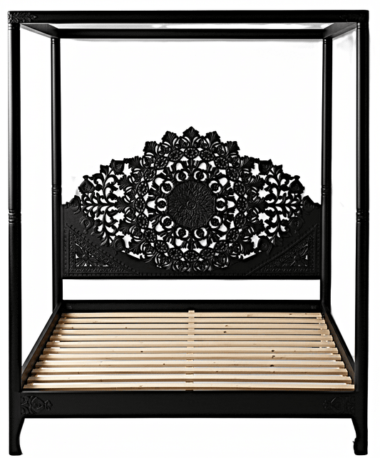 Shahi Mughal Hand Carved Indian Wooden Canopy Platform Platform Bed – handcrafted solid wood furniture