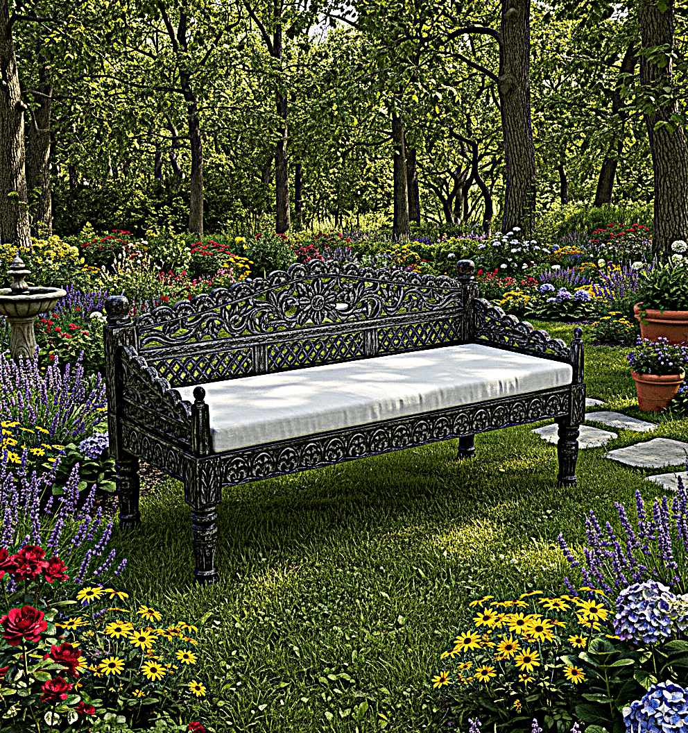 Silaw Hand Carved solid wooden indoor / Outdoor Daybed – handcrafted solid wood furniture