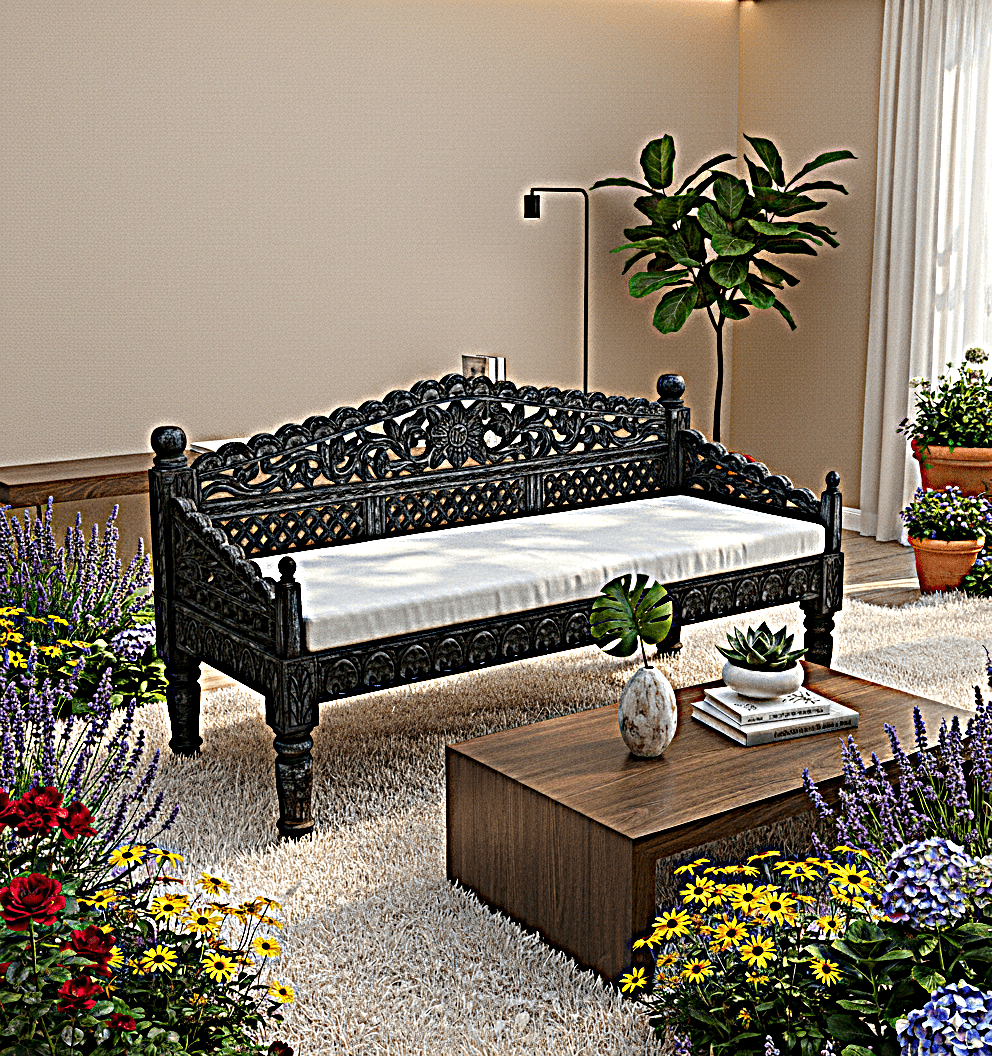 Silaw Hand Carved solid wooden indoor / Outdoor Daybed - Furniture Home LLC
