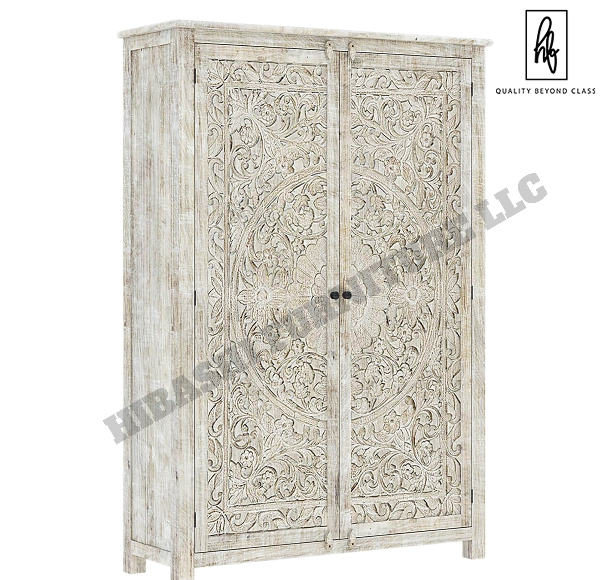 Sunflower Hand carved Solid Wood Large White Wardrobe Armoire – handcrafted solid wood furniture