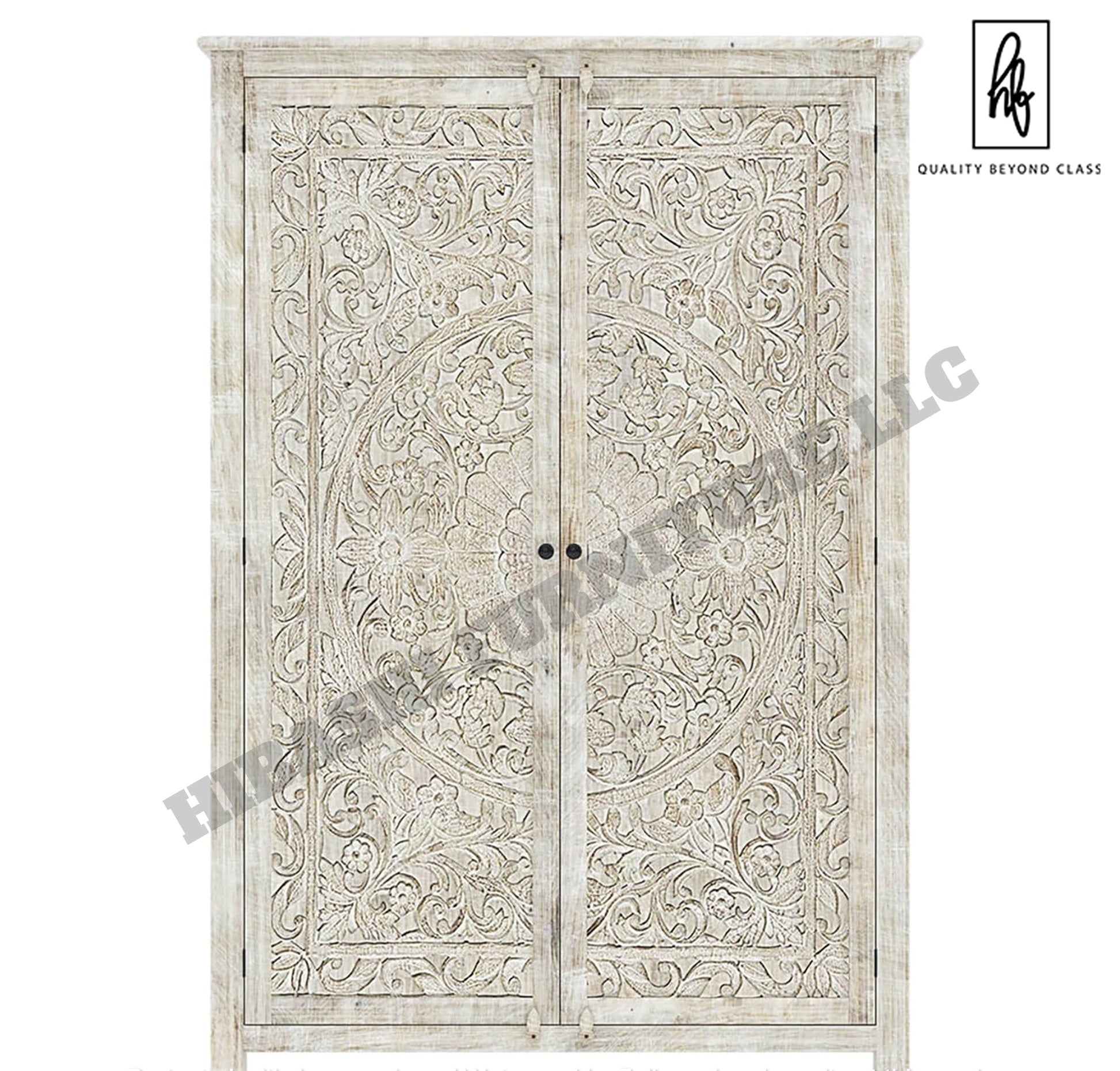Sunflower Hand carved Solid Wood Large White Wardrobe Armoire – handcrafted solid wood furniture
