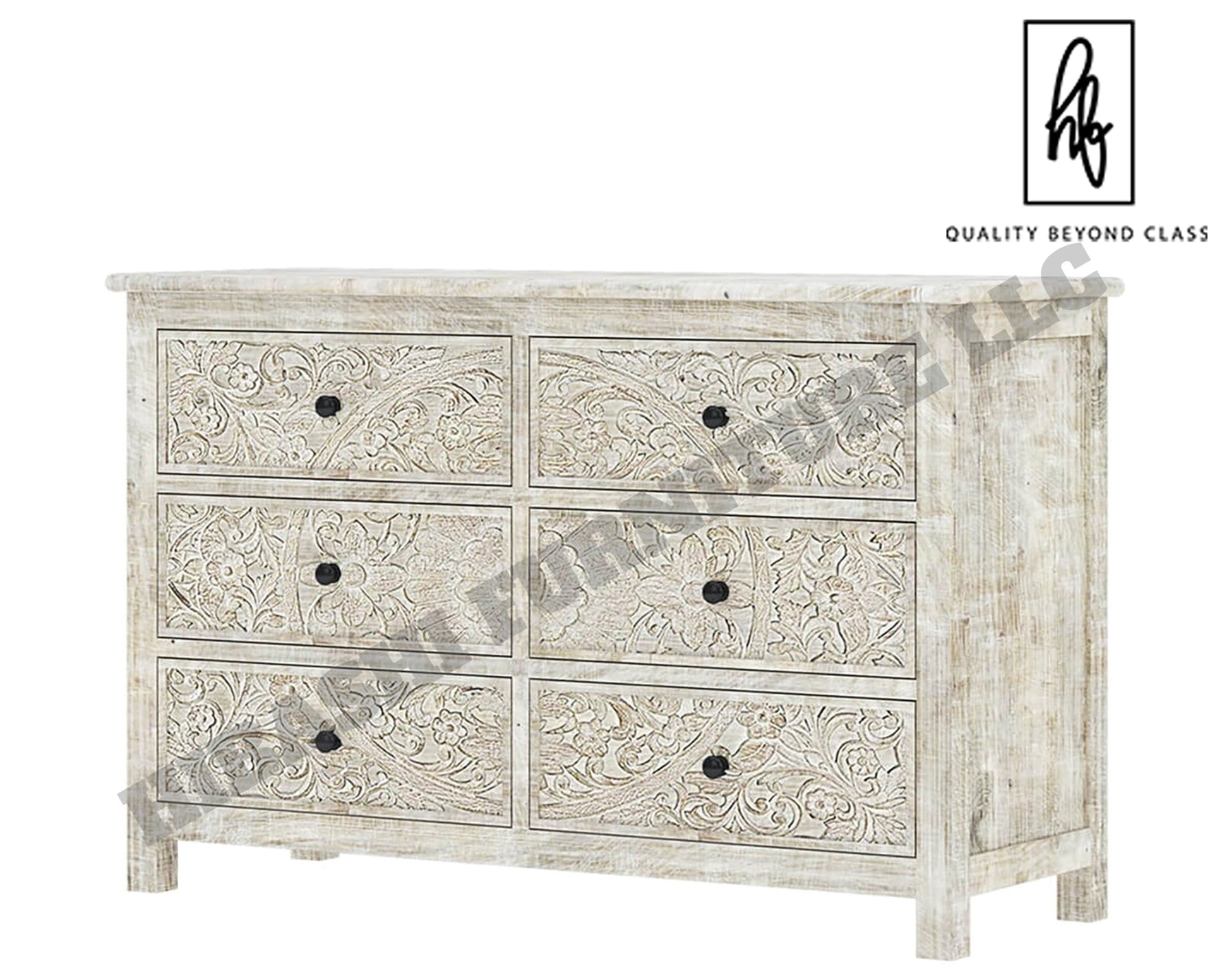Sunflower Handcarved Solid Wood 6 Drawer White Bedroom Dresser – handcrafted solid wood furniture