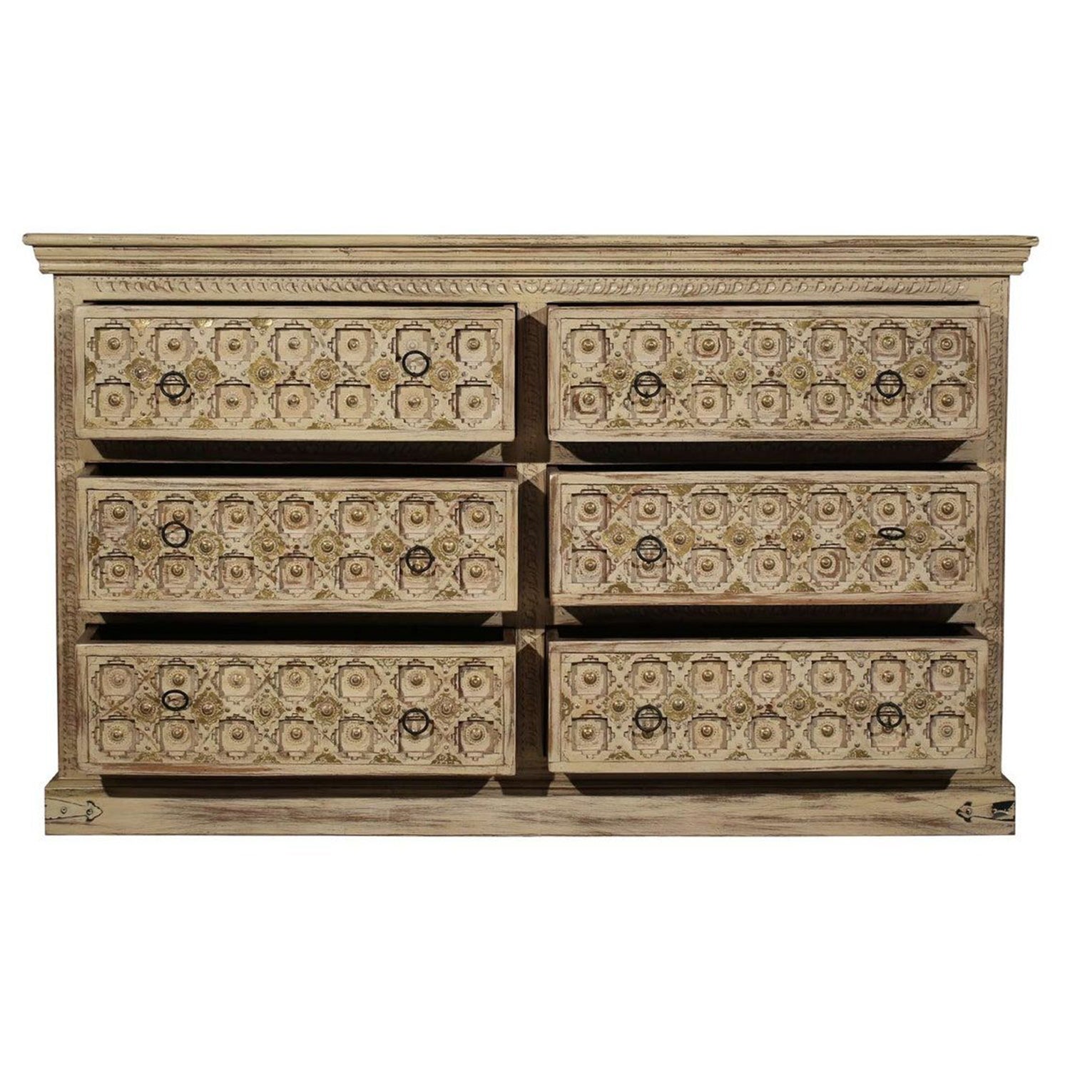 SUTE Hand Carved Six Drawers Solid Mango Wood Dresser – handcrafted solid wood furniture