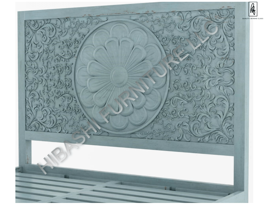 Tallaq Hand Carved Solid Mango Wood Bed – handcrafted solid wood furniture