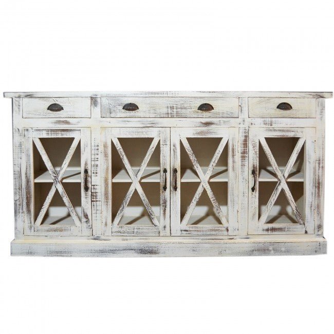 X DESIGN GLASS DOOR SIDEBOARD - White wash - 180 - 40 - 90 – handcrafted solid wood furniture