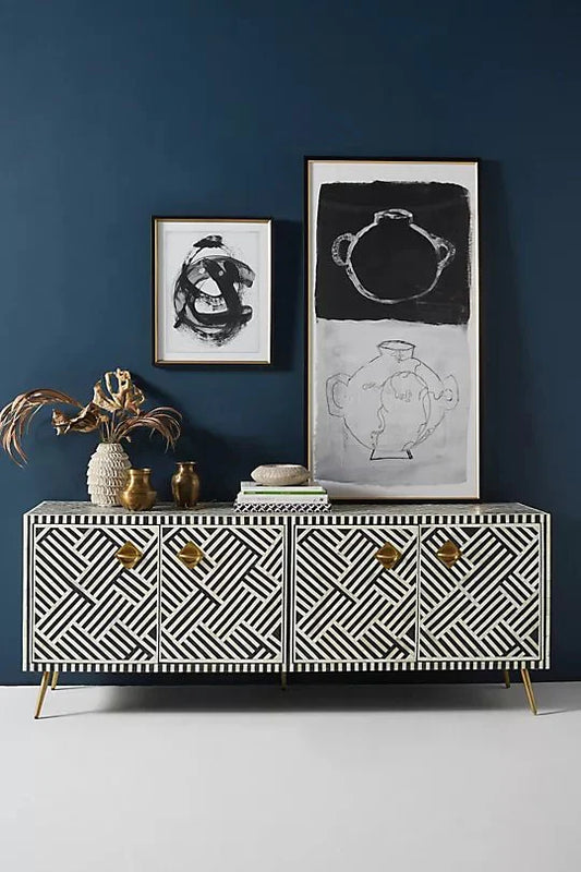 Zallaq Bone Inlay Media Console – handcrafted solid wood furniture